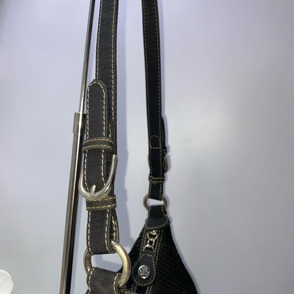 The Sak Black Crochet Shoulder Bag Leather Trim Medium - Picture 5 of 8